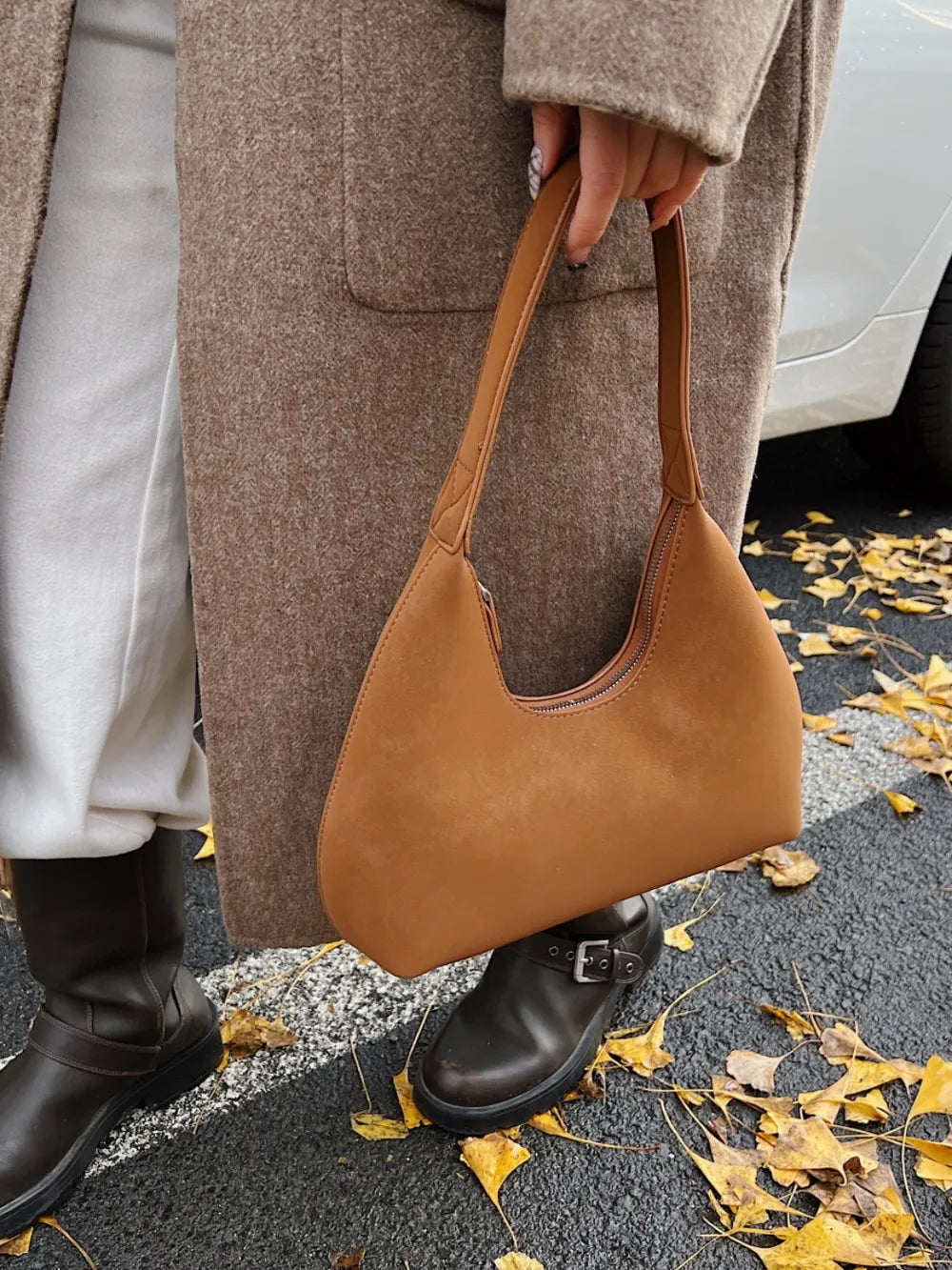 Bolso de Hombro Pequeño con Cremallera en Poliéster y PU
