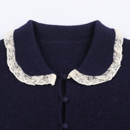 Chaqueta de punto con encaje y cuello redondo
