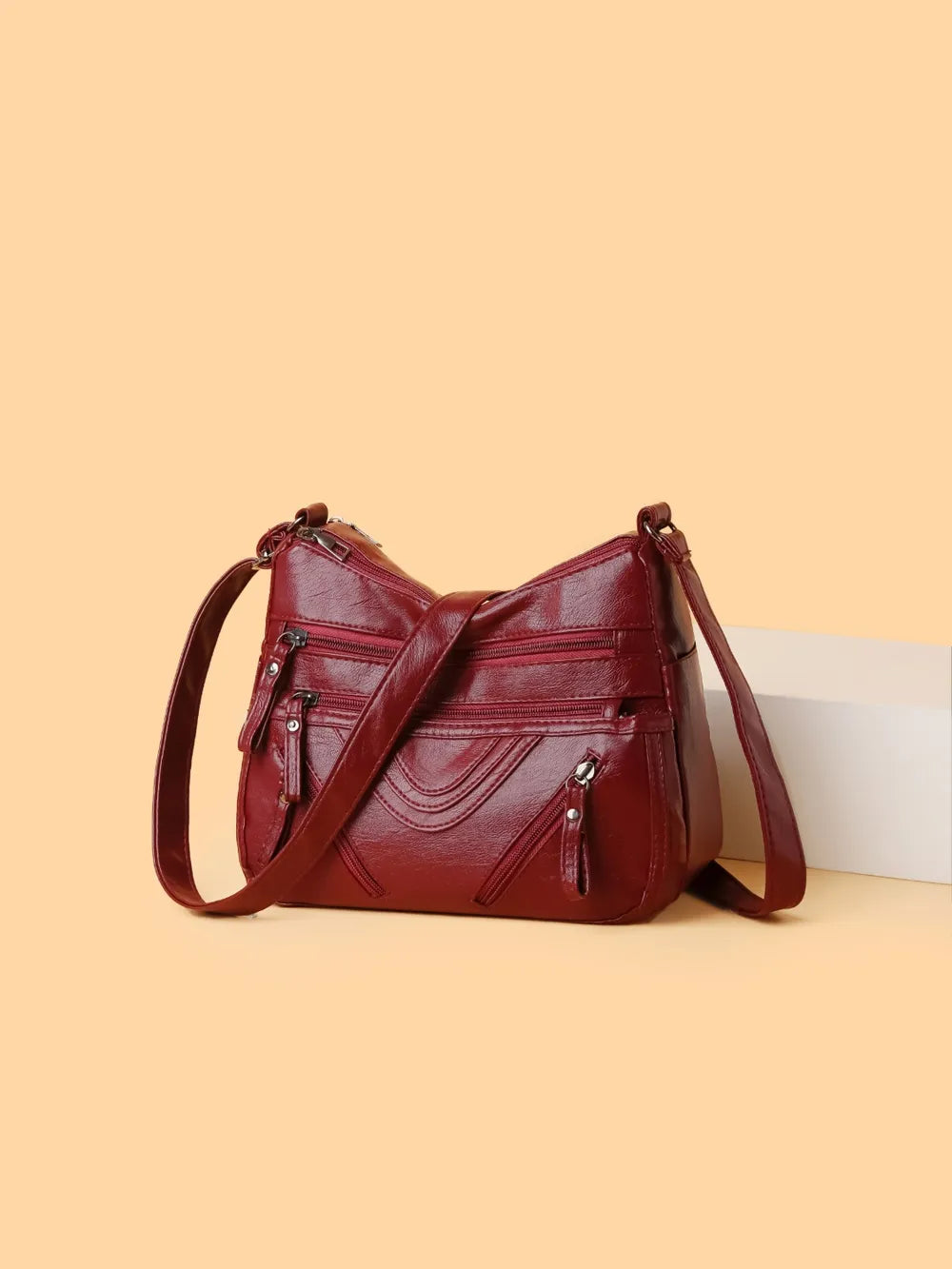 Bolso Bandolera Mediano de Piel Sintética con Múltiples Compartimentos
