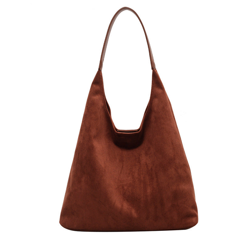 Bolso Tote Grande de Ante con Cierre Magnético Estilo Retro