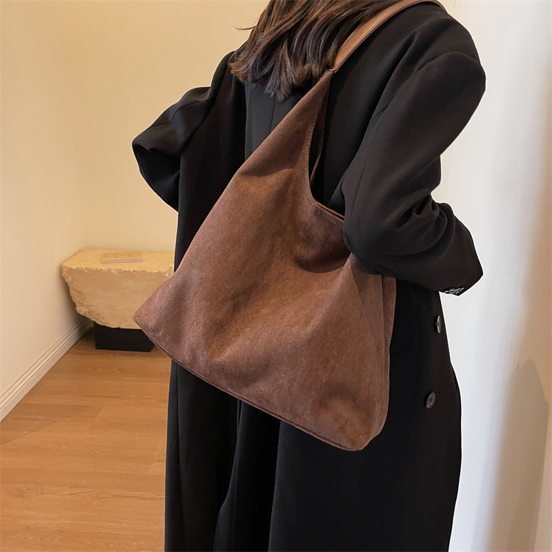 Bolso Tote Grande de Ante con Cierre Magnético Estilo Retro