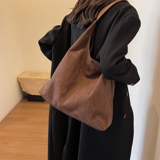 Bolso Tote Grande de Ante con Cierre Magnético Estilo Retro