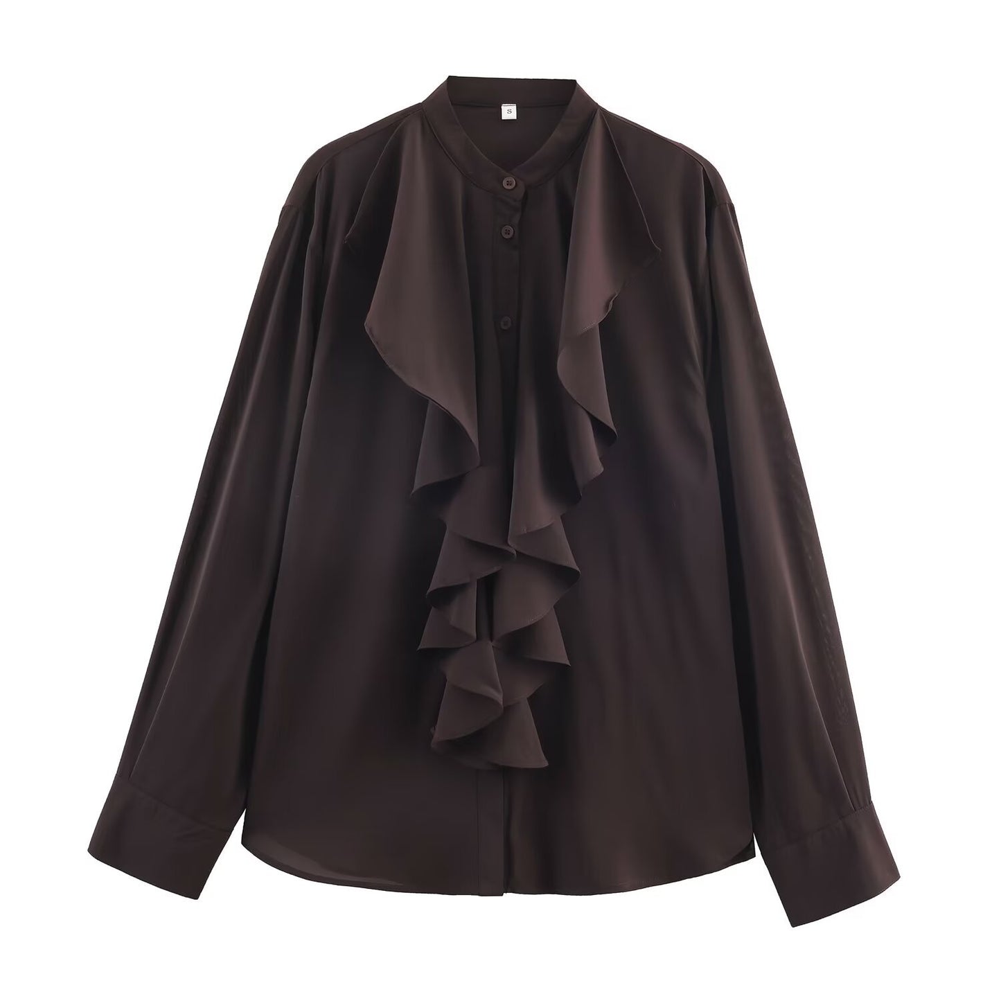 Blusa de manga larga con cuello volante colgante