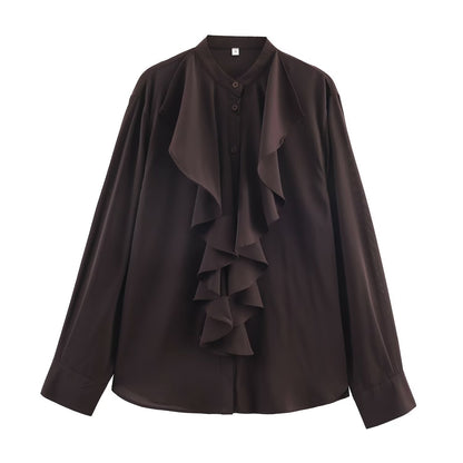 Blusa de manga larga con cuello volante colgante