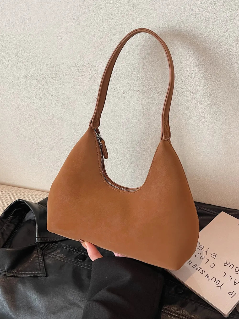 Bolso de Hombro Pequeño con Cremallera en Poliéster y PU