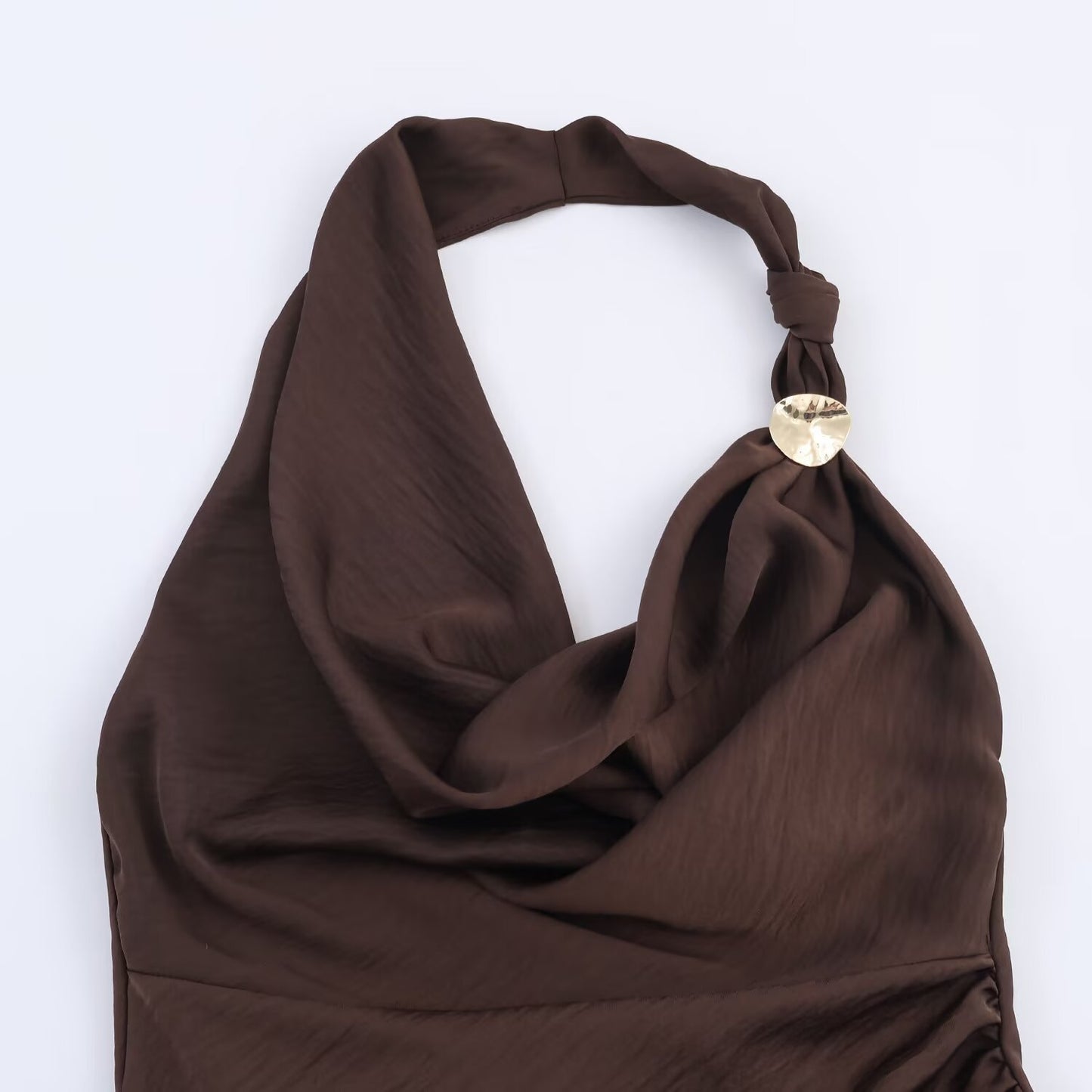 Falda midi asimétrica de satén con escote halter