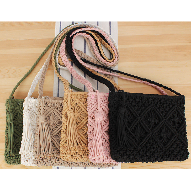 Bolso de Mano Tejido con Flecos Retro para Playa y Viaje