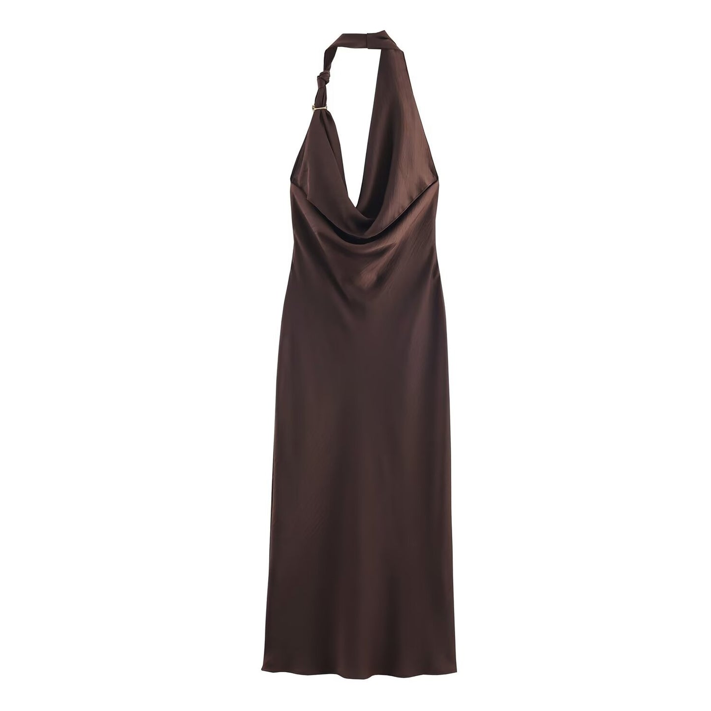 Falda midi asimétrica de satén con escote halter