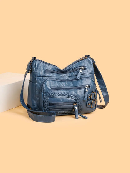 Bolso de Hombro Mediano de Piel Sintética con Múltiples Bolsillos