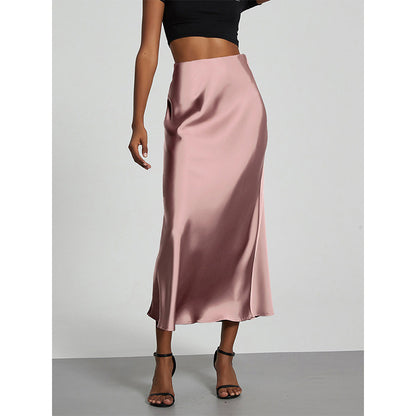 Falda midi A-line de satén liso con brillo natural