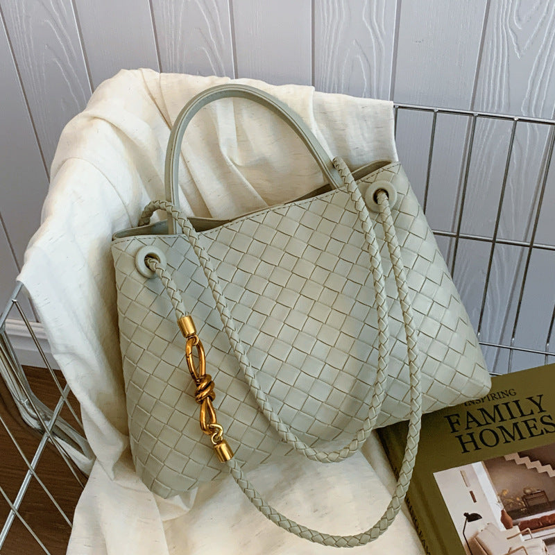 Bolso de hombro tejido con hebilla de cuerda metálica, a la moda, versátil, retro, ideal para mujeres que viajan al trabajo.
