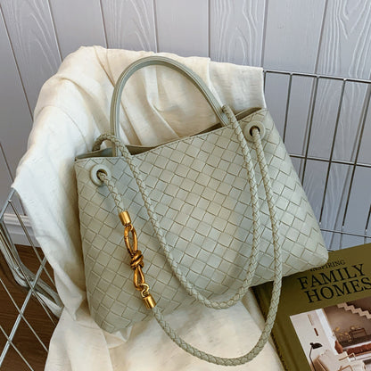 Bolso de hombro tejido con hebilla de cuerda metálica, a la moda, versátil, retro, ideal para mujeres que viajan al trabajo.