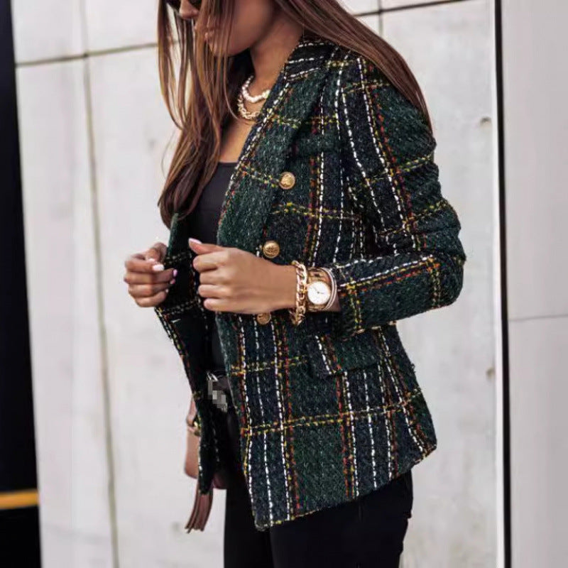 Blazer estampado de doble botonadura con solapa y manga larga