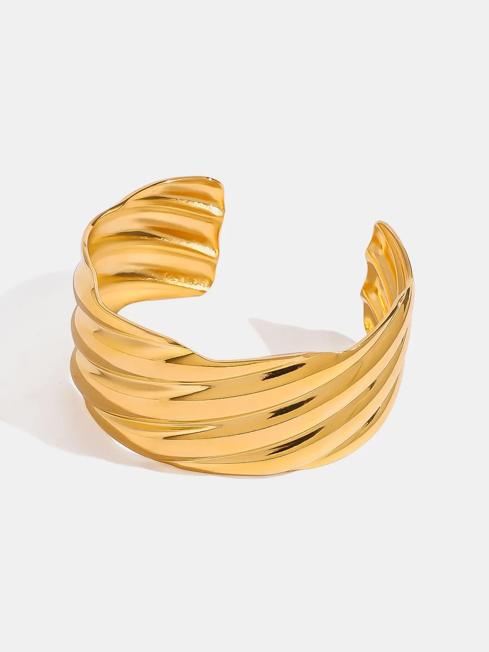 Anillo Abierto Ajustable de Acero Inoxidable Chapado en Oro 18K