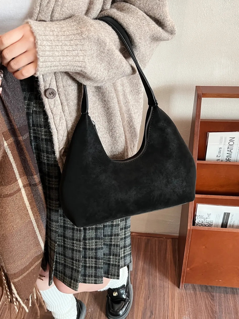 Bolso de Hombro Pequeño con Cremallera en Poliéster y PU