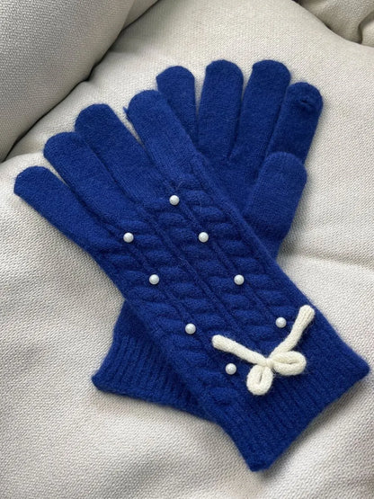 Guantes Térmicos de Lana con Detalle de Perla y Lazo