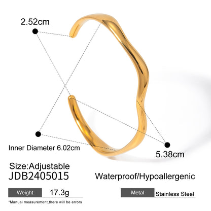 Pulsera Abierta de Acero Inoxidable Chapada en Oro 18K Estilo Minimalista