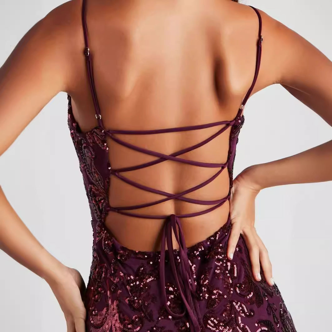 Vestido de lentejuelas con cuentas para fiesta y gala