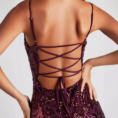 Vestido de lentejuelas con cuentas para fiesta y gala
