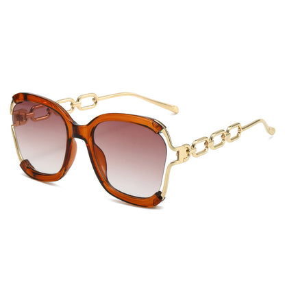 Gafas de Sol Ovaladas con Cadena Montura Metal UV400