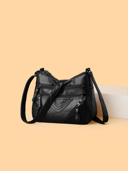 Bolso Bandolera Mediano de Piel Sintética con Múltiples Compartimentos