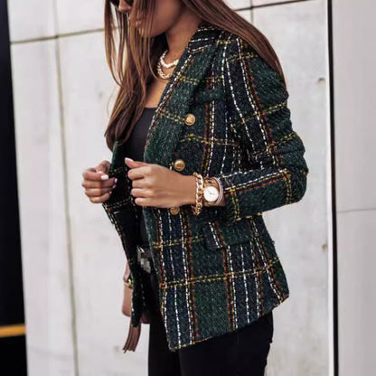 Blazer estampado de doble botonadura con solapa y manga larga