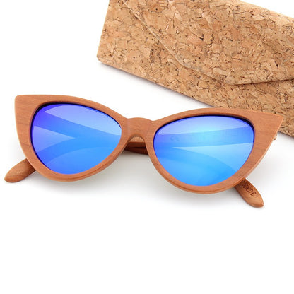 Gafas de sol polarizadas cat eye de madera retro