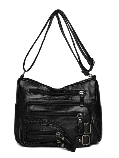 Bolso de Hombro Mediano de Piel Sintética con Múltiples Bolsillos