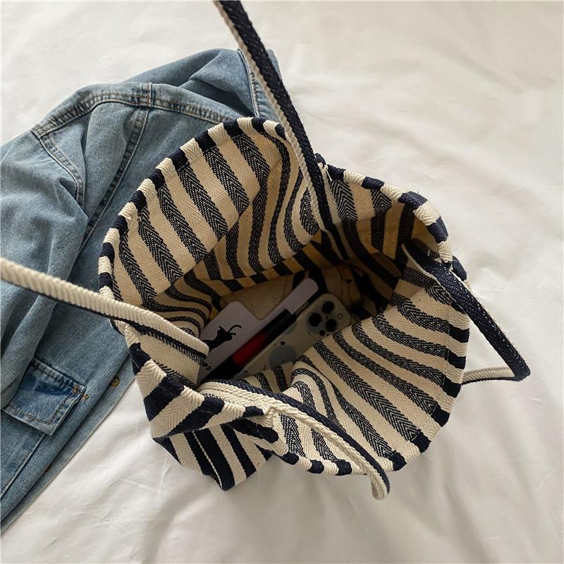 Bolso Tote de Lona a Rayas de Gran Capacidad Estilo Minimalista
