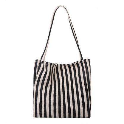 Bolso Tote de Lona a Rayas de Gran Capacidad Estilo Minimalista