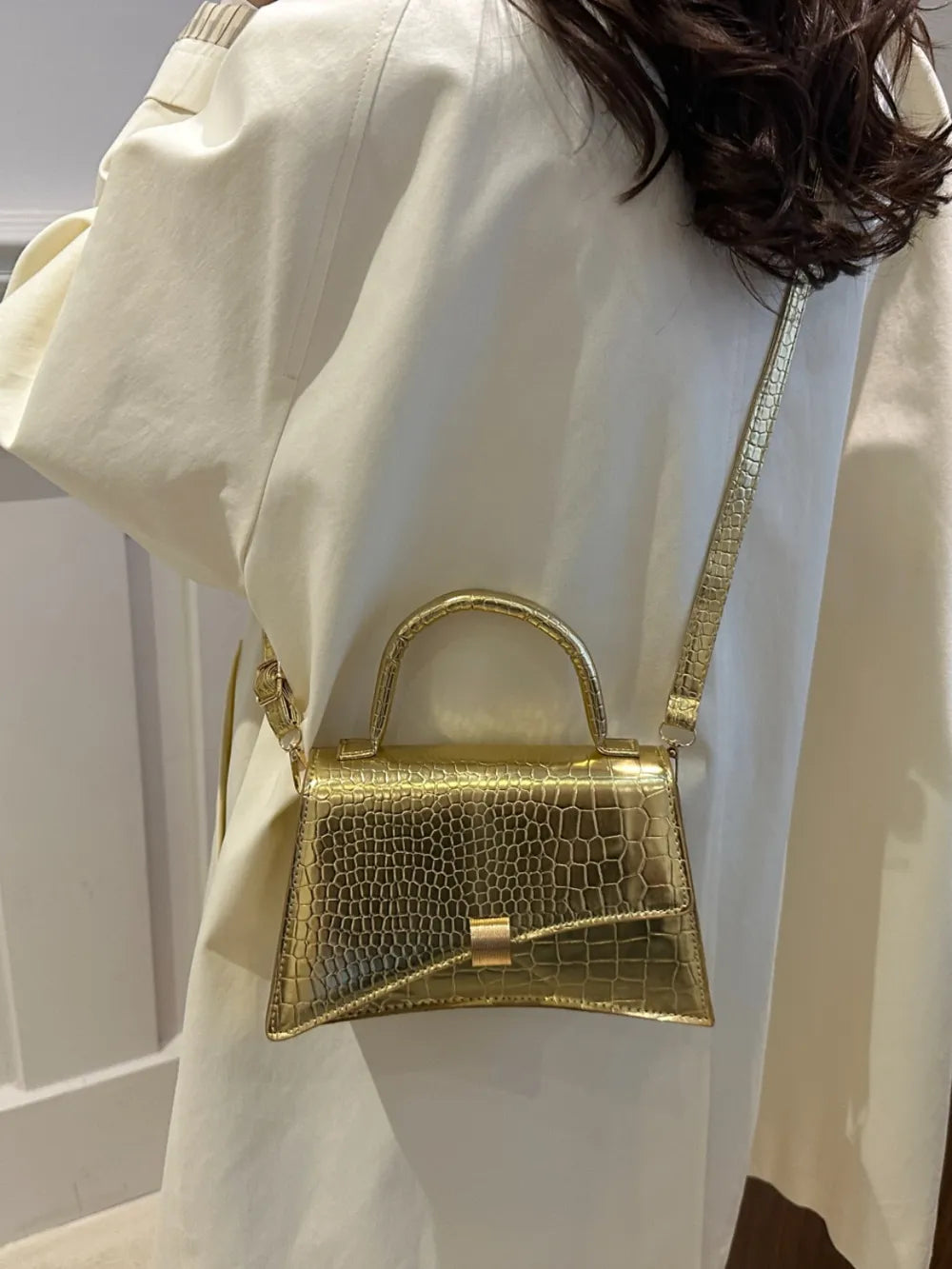 Bolso de Mano Pequeño de Piel Sintética de Color Liso