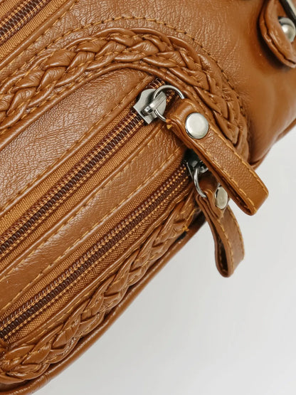 Bolso de Hombro Mediano de Piel Sintética con Múltiples Bolsillos