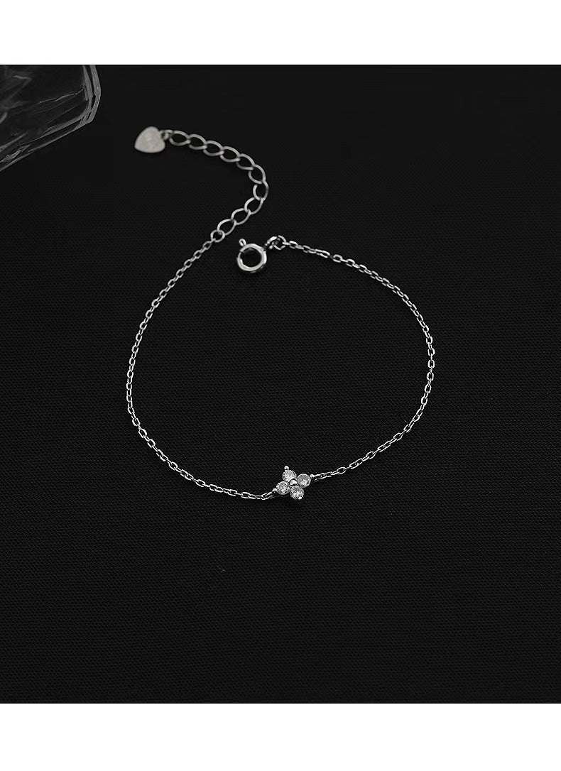 Pulsera mini de plata de ley 925 con flor y zircón chapada en oro