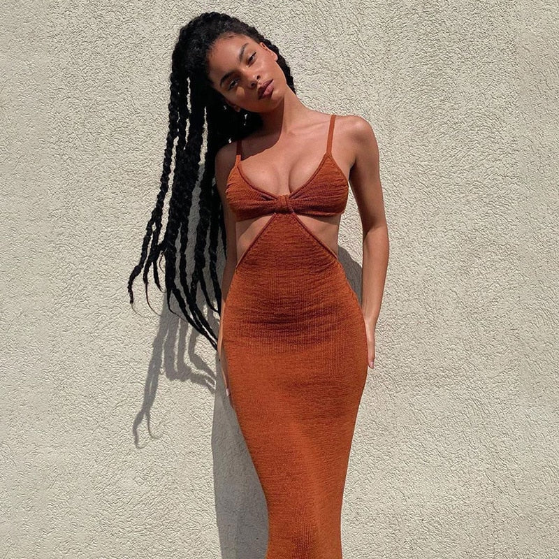 Vestido maxi de punto con espalda descubierta para verano