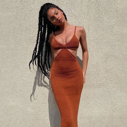 Vestido maxi de punto con espalda descubierta para verano