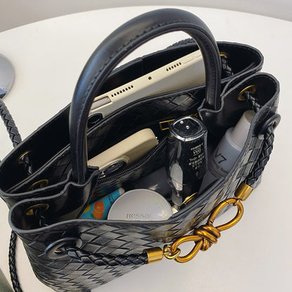 Bolso de hombro tejido con hebilla de cuerda metálica, a la moda, versátil, retro, ideal para mujeres que viajan al trabajo.