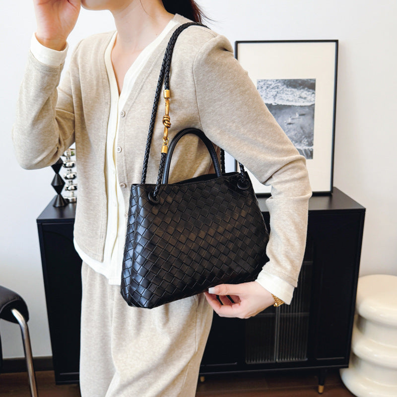 Bolso de hombro tejido con hebilla de cuerda metálica, a la moda, versátil, retro, ideal para mujeres que viajan al trabajo.