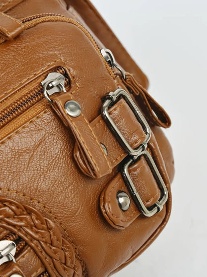 Bolso de Hombro Mediano de Piel Sintética con Múltiples Bolsillos